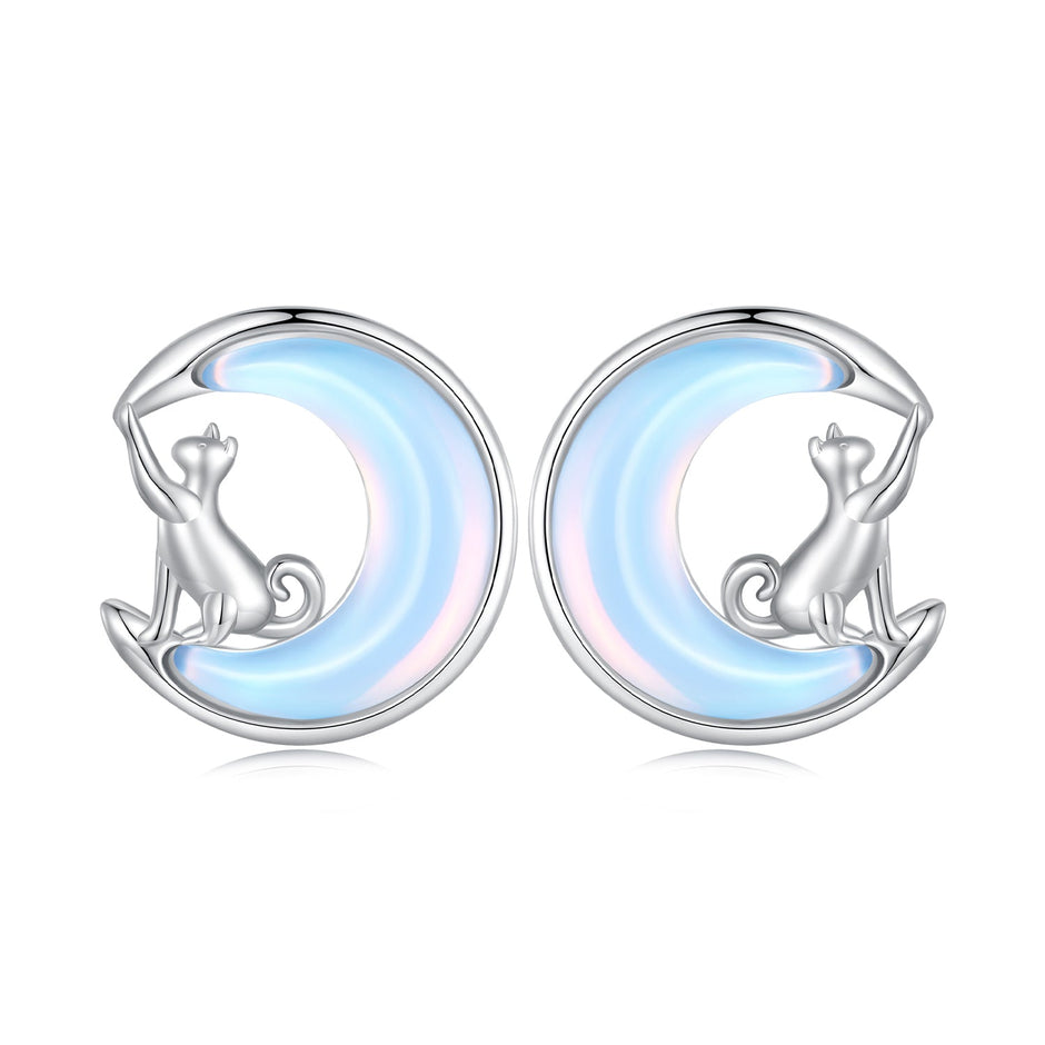 925 Sterling Silver Earrings with Transparent Glass, 13mm x 12mm for Women