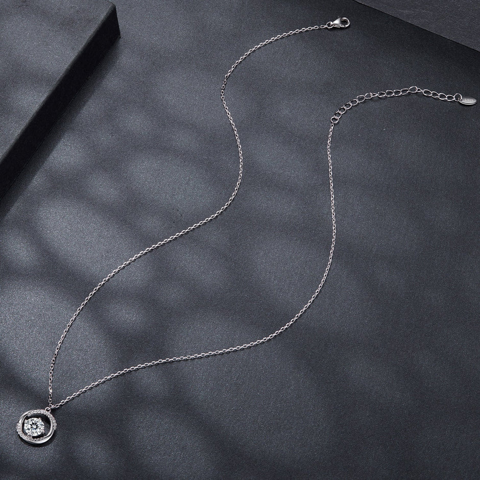 925 Sterling Silver Moissanite Necklace 40+5cm with CZ for Women