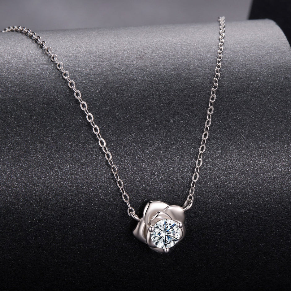 925 Sterling Silver Moissanite 0.5 Carat White Gold Plated Necklace for Women