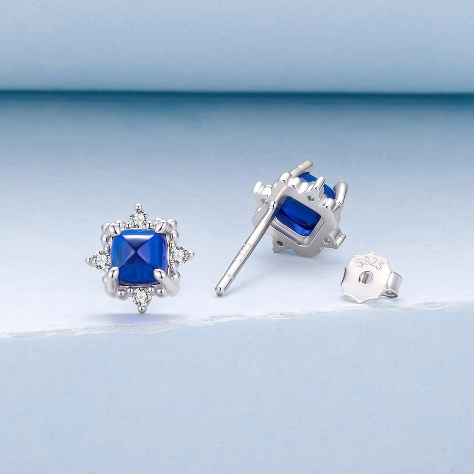 925 Sterling Silver White Gold Plated 0.8 x 0.8 cm Synthetic Spinel CZ Earrings for Women