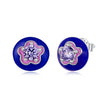 925 Sterling Silver White Gold Plated Enamel Pavé CZ 0.9x1.0cm Earrings for Women