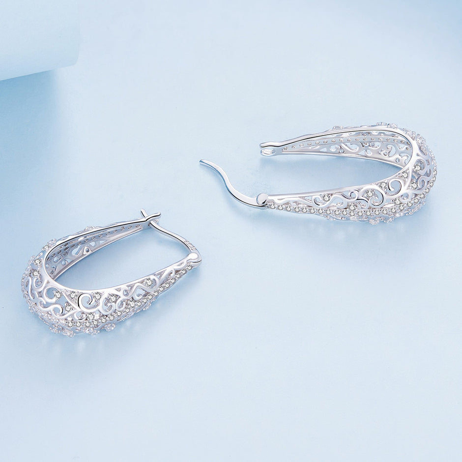 925 Sterling Silver Earrings with Pavé Set CZ, 2.5cm x 0.8cm, for Women