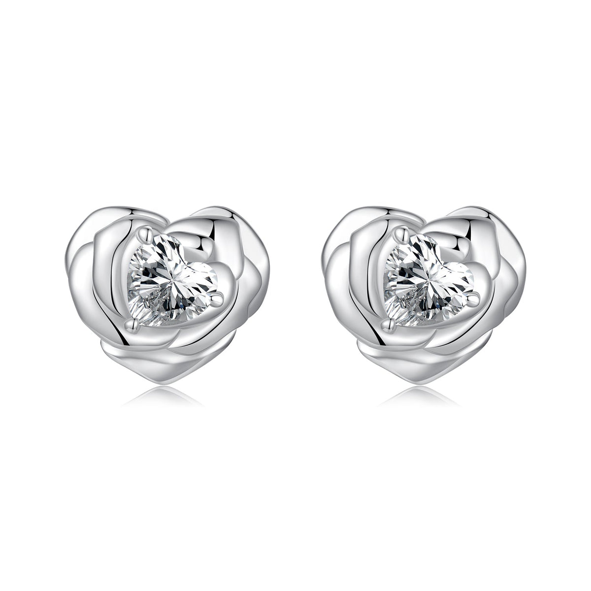 925 Sterling Silver Earrings with Pave Setting CZ and White Gold Plating