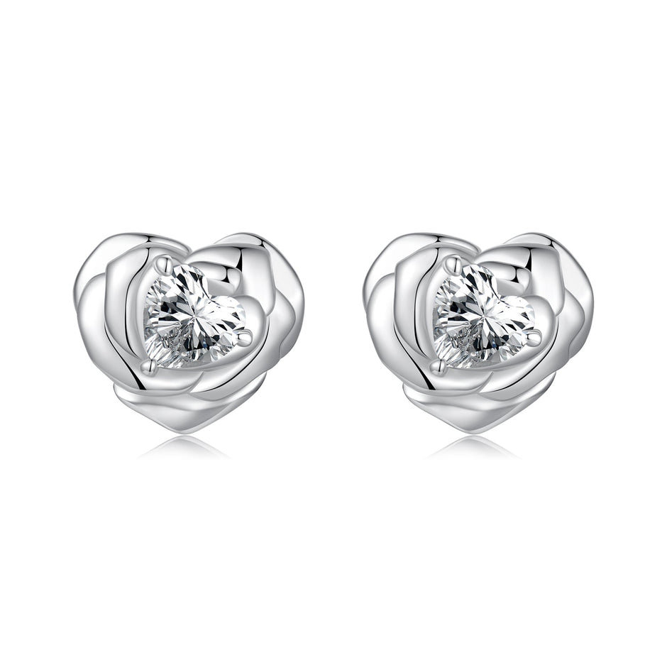 925 Sterling Silver Earrings with Pave Setting CZ and White Gold Plating