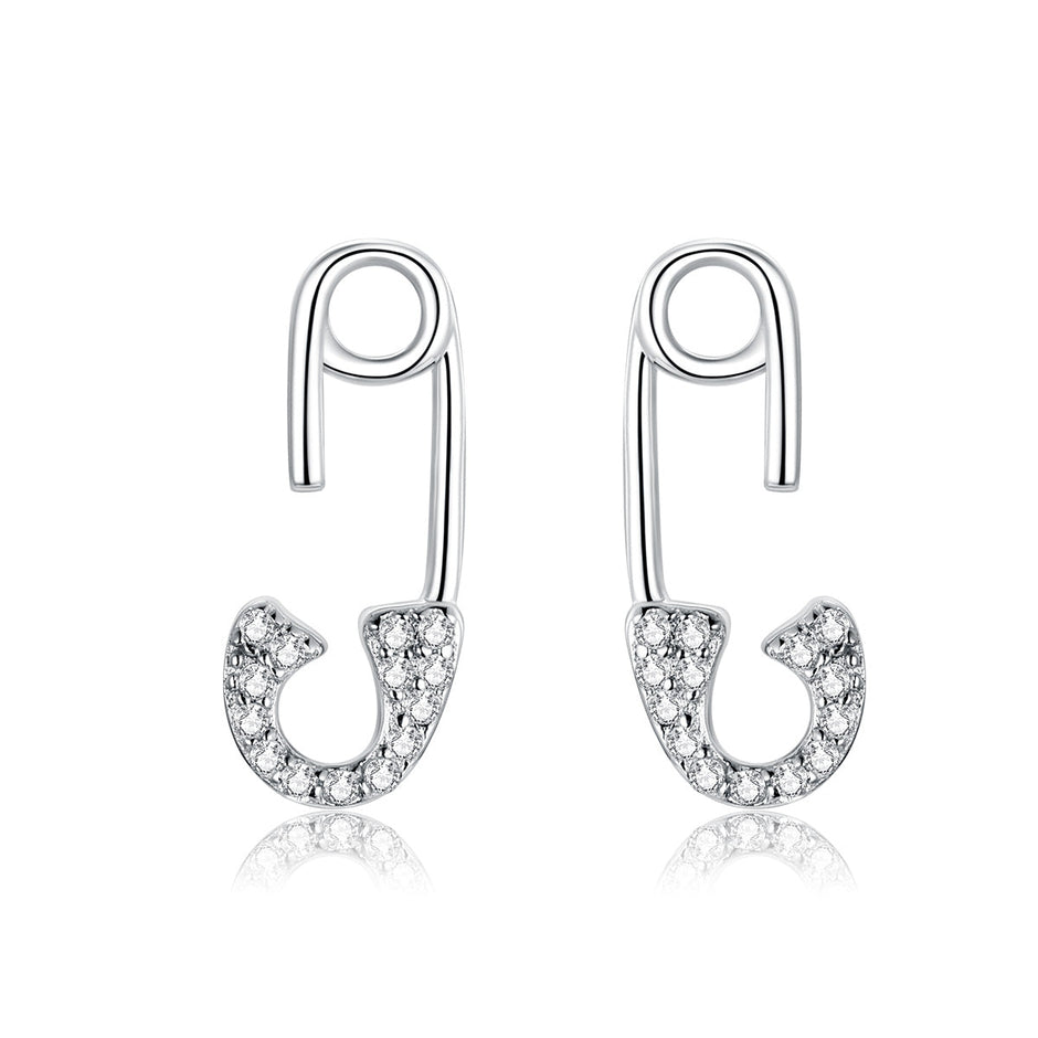 925 Sterling Silver Earrings for Women - 1.7x0.6cm, Platinum Plated with Pavé Setting CZ