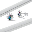925 Sterling Silver Earrings with Pavé Setting CZ, Oxidized Silver, 0.7*0.8 cm for Women