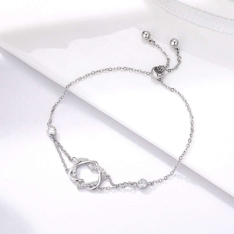 925 Sterling Silver Heart Shaped Bracelet 22CM for Women