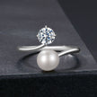 925 Sterling Silver Moissanite 0.5 Carat Freshwater Pearl Ring Size E for Women