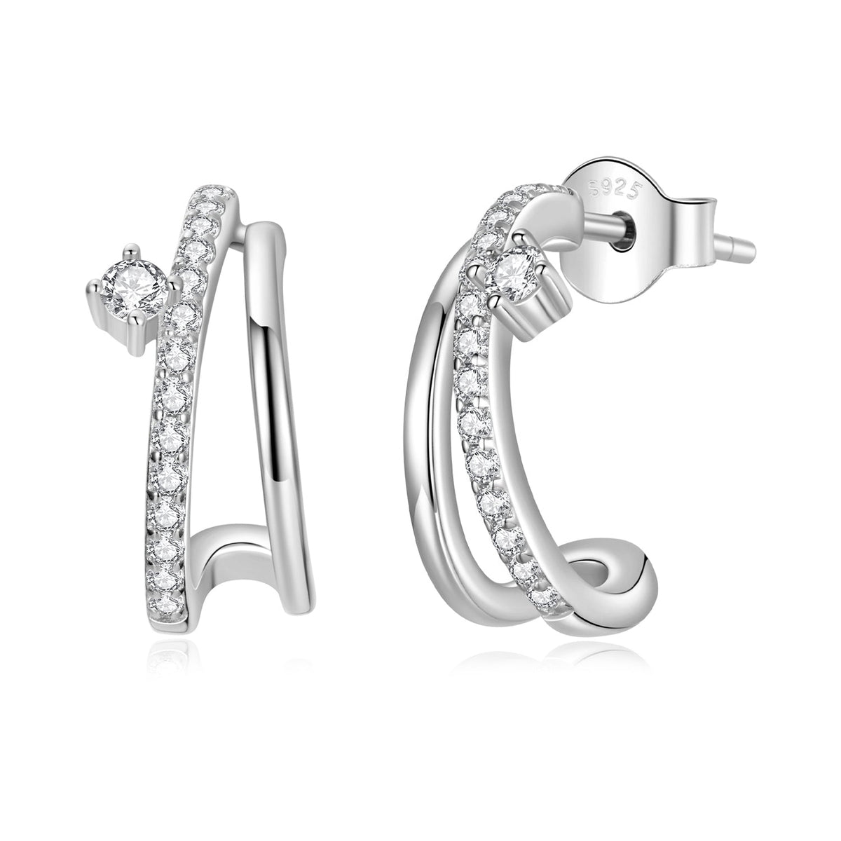925 Sterling Silver Moissanite Earrings for Women - 1.4x0.5cm, Pavé Setting