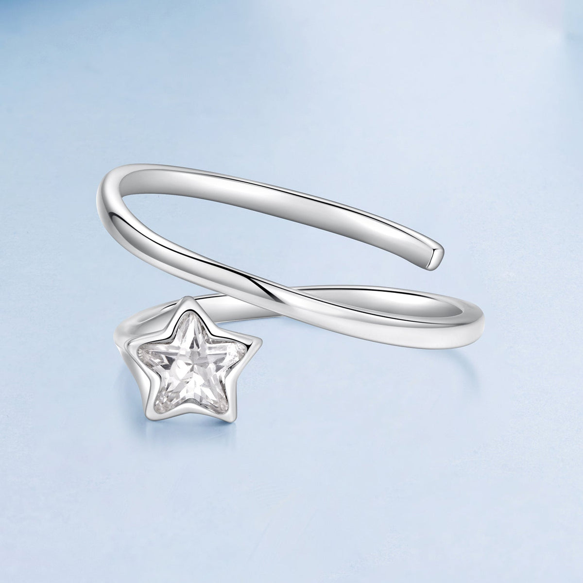 925 Sterling Silver White Gold Plated Pavé CZ Star Ring for Women