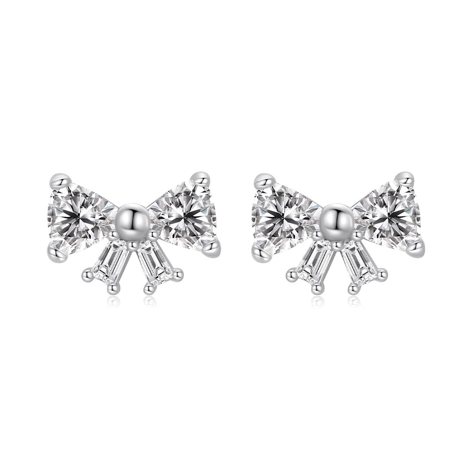 925 Sterling Silver White Gold Plated CZ Earrings for Women - 0.7x1.0cm