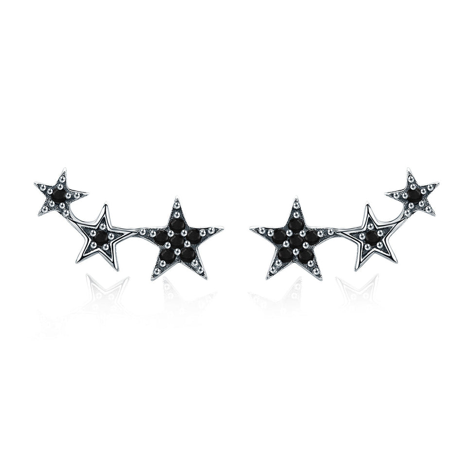 S925 Oxidized Silver Pavé CZ Earrings for Women