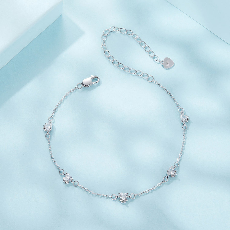 925 Sterling Silver Bracelet with Pavé Setting CZ and White Gold Plating