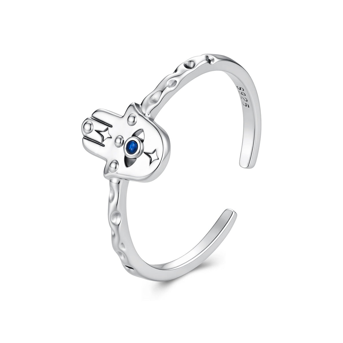 925 Sterling Silver Hamsa Hand Ring with Synthetic Spinel for Women