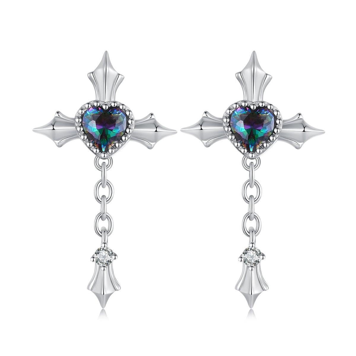 925 Sterling Silver Earrings with CZ and Glass, 24x13mm for Women