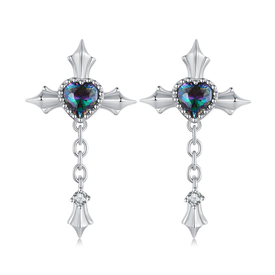 925 Sterling Silver Earrings with CZ and Glass, 24x13mm for Women