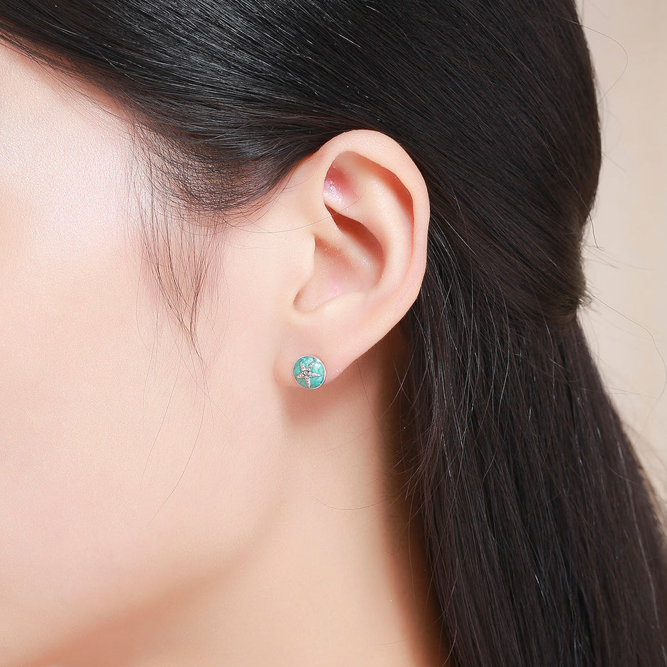 925 Sterling Silver Oxidized Enamel Earrings