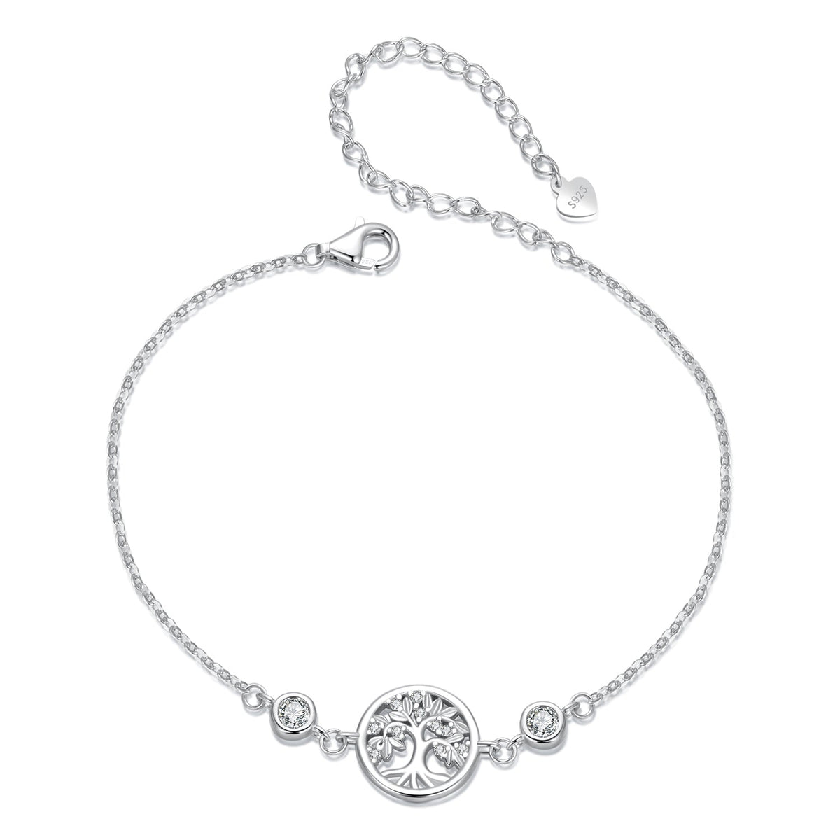 925 Sterling Silver White Gold Plated Bracelet with CZ Pendant