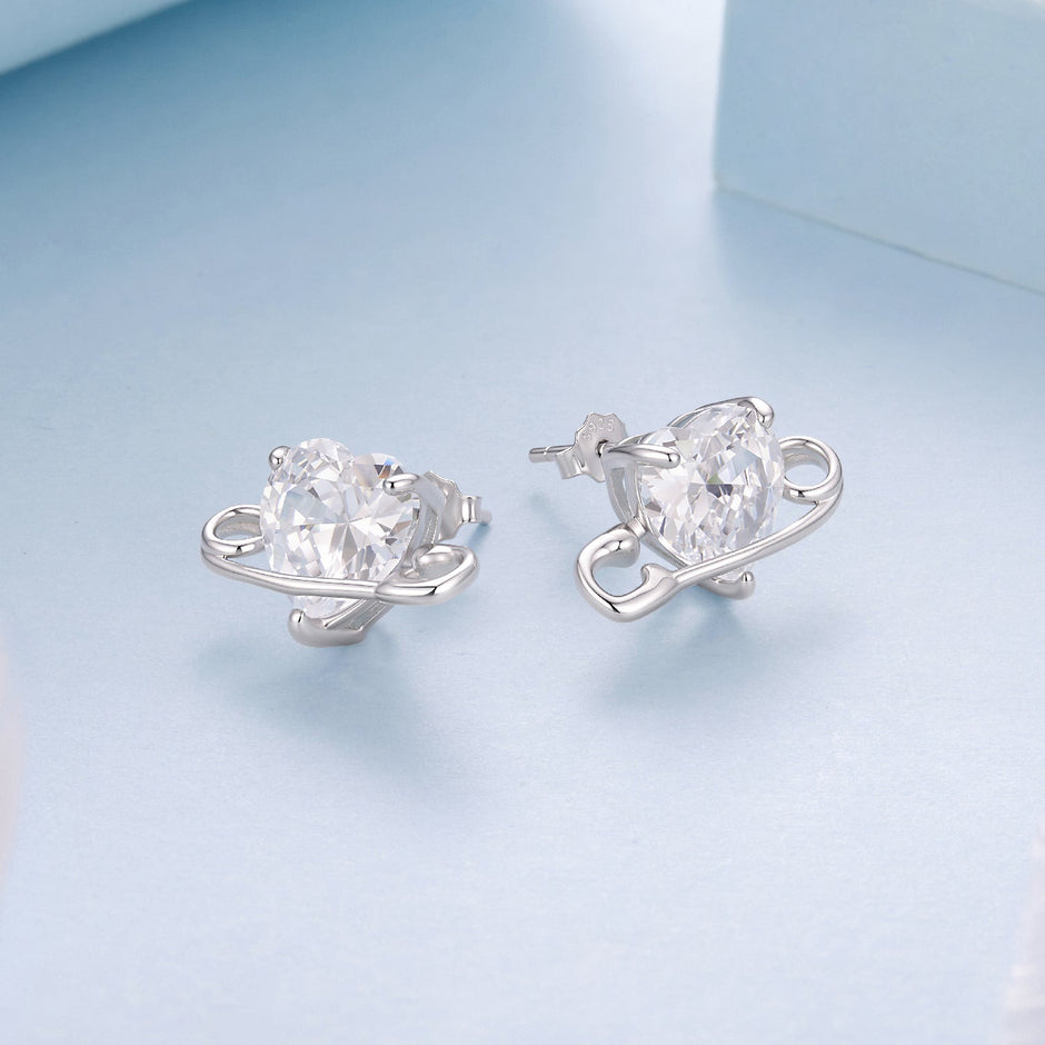 925 Sterling Silver White Gold Plated CZ Pavé 1.0x1.7cm Earrings for Women