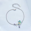 925 Sterling Silver Enamel Plated Platinum Bracelet with CZ, Adjustable Length for Women