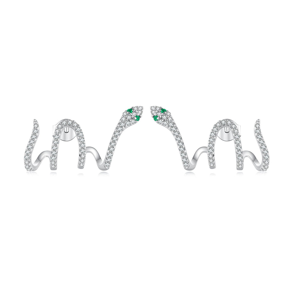 925 Sterling Silver Earrings with Plated Platinum and Pavé Setting CZ, 1.5x2.2cm for Women