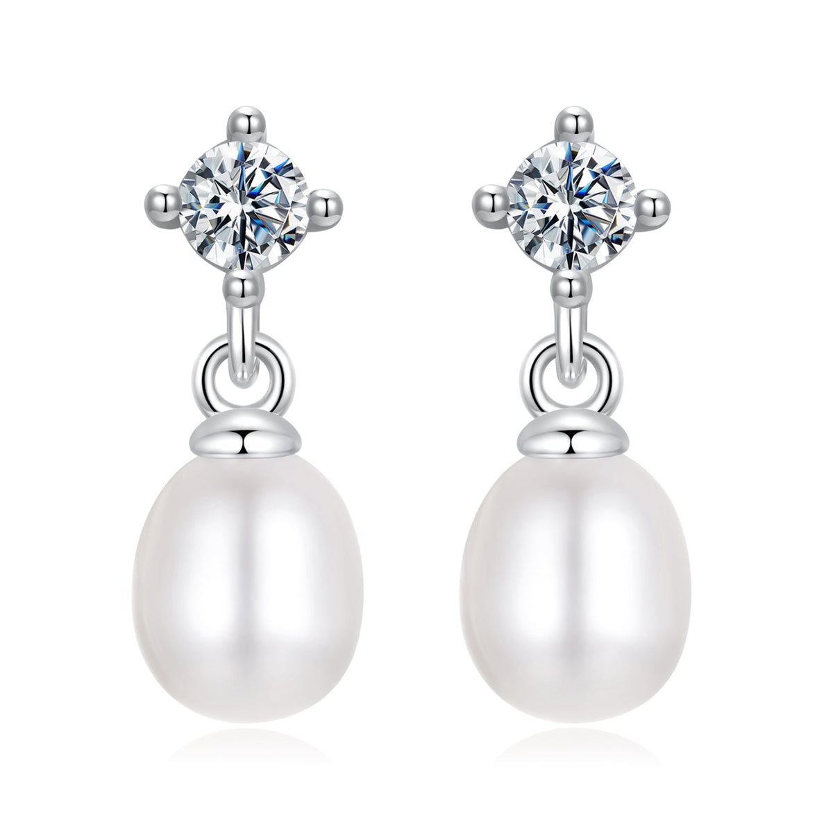925 Sterling Silver Moissanite 0.10 Carat Earrings with Freshwater Pearl for Women