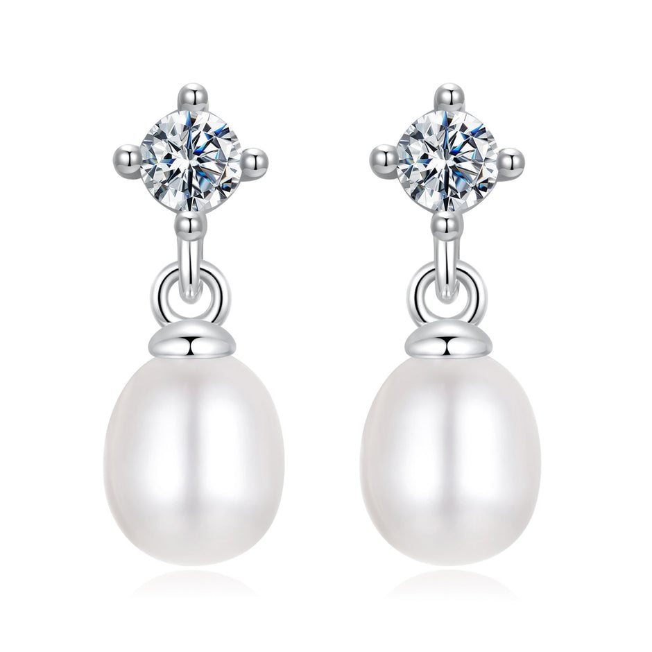925 Sterling Silver Moissanite 0.10 Carat Earrings with Freshwater Pearl for Women