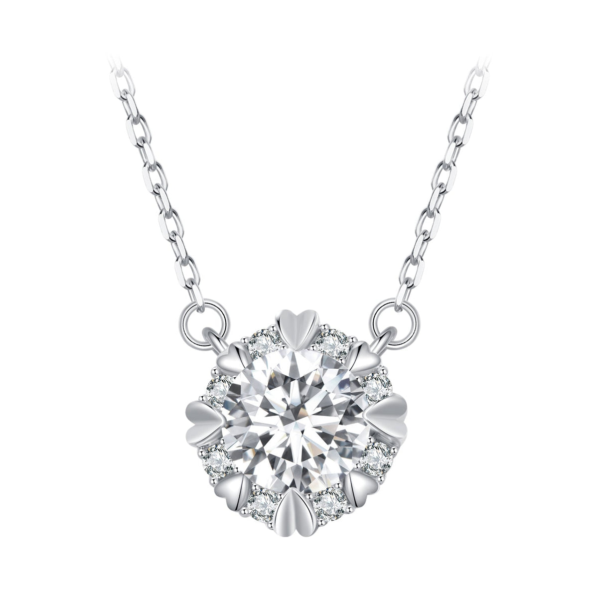 925 Sterling Silver Moissanite 1.0 Carat Necklace with Pavé Setting for Women