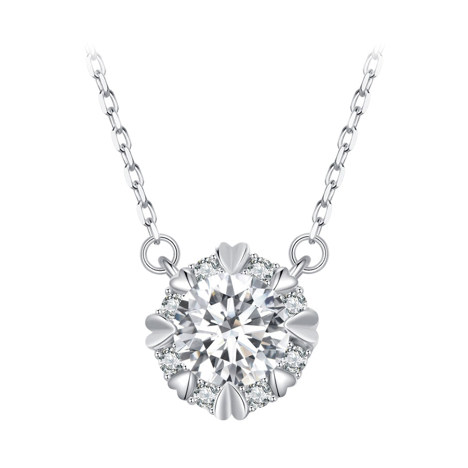 925 Sterling Silver Moissanite 1.0 Carat Necklace with Pavé Setting for Women