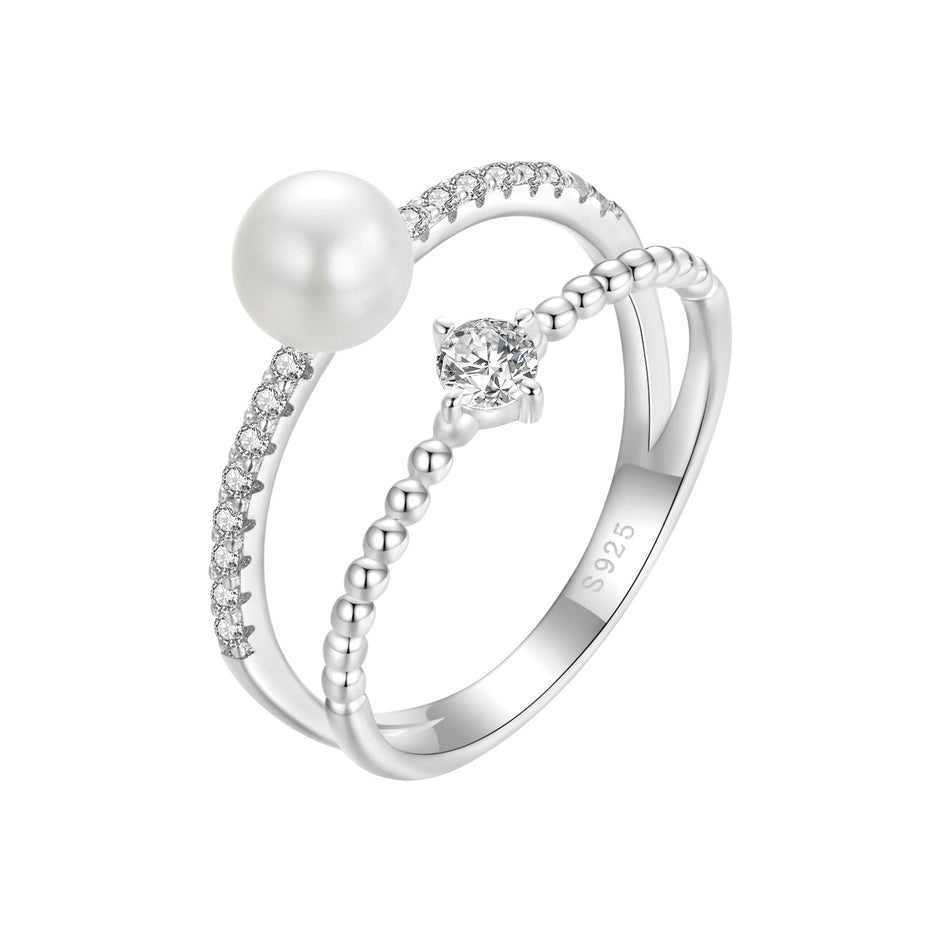 925 Sterling Silver & Moissanite Ring with Freshwater Pearl - Size 6 - Women's Jewelry