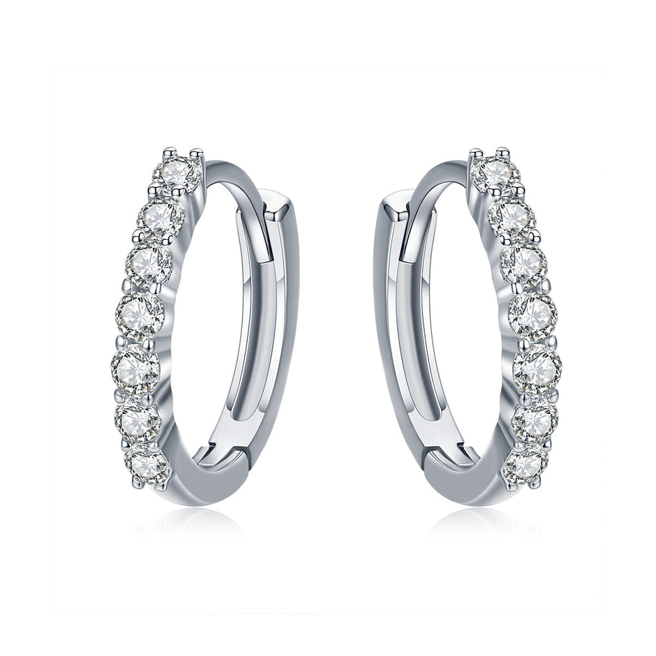 925 Sterling Silver Earrings with Pavé Setting CZ, Size 1.2*0.2cm for Women