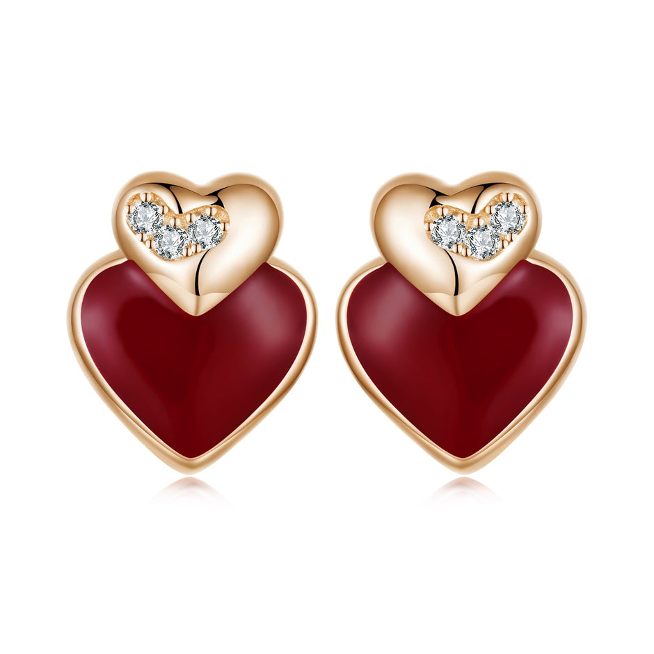 925 Sterling Silver Earrings with Enamel Finish and Pavé Setting in Rose Gold