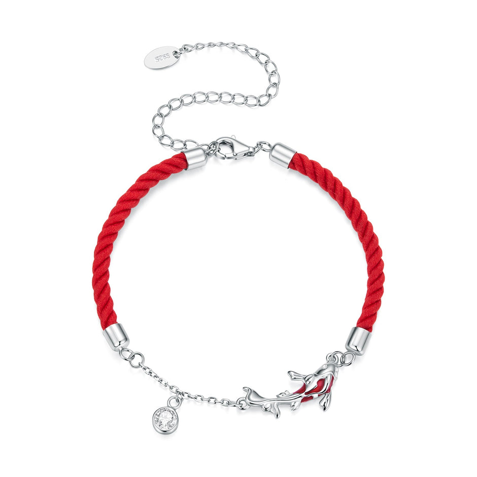 925 Sterling Silver White Gold Plated Enamel CZ Koi 16+6cm Bracelet for Women