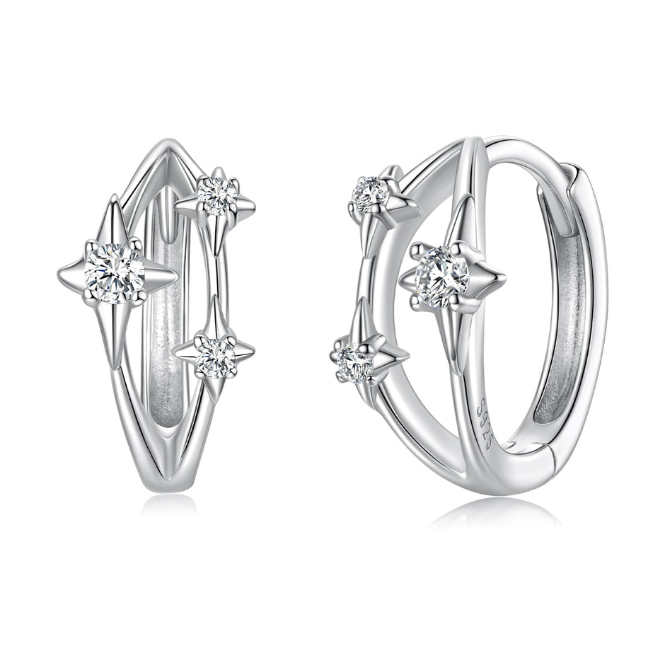 925 Sterling Silver Earrings with Pavé Setting CZ in White Gold for Women