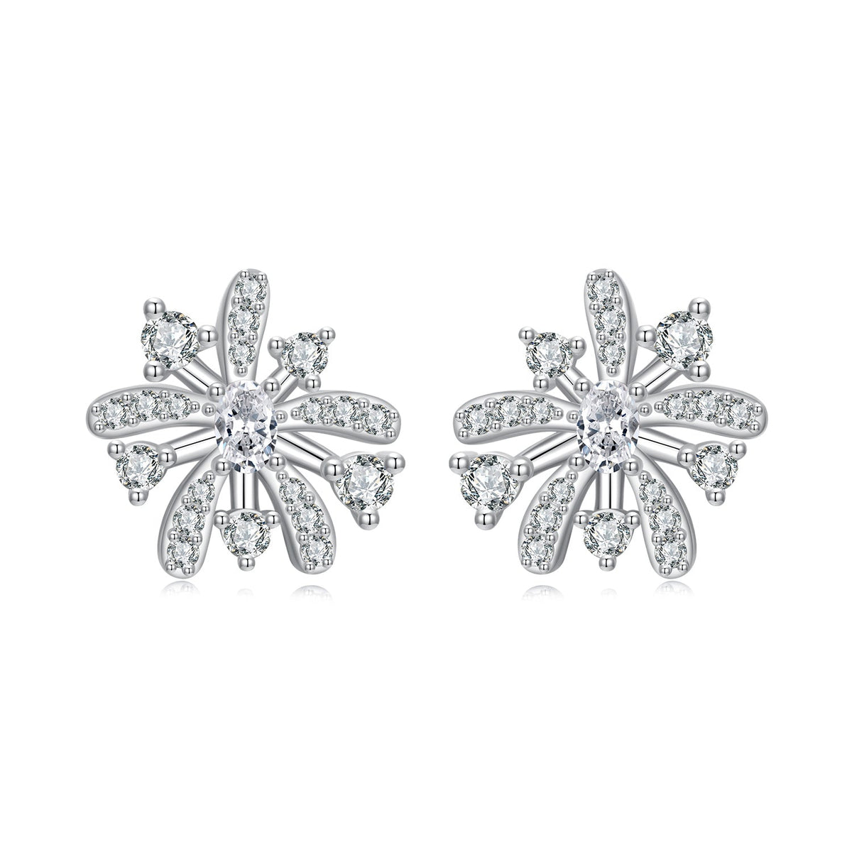 925 Sterling Silver Earrings with Pavé Set CZ in White Gold Finish, 1.1*1.0cm