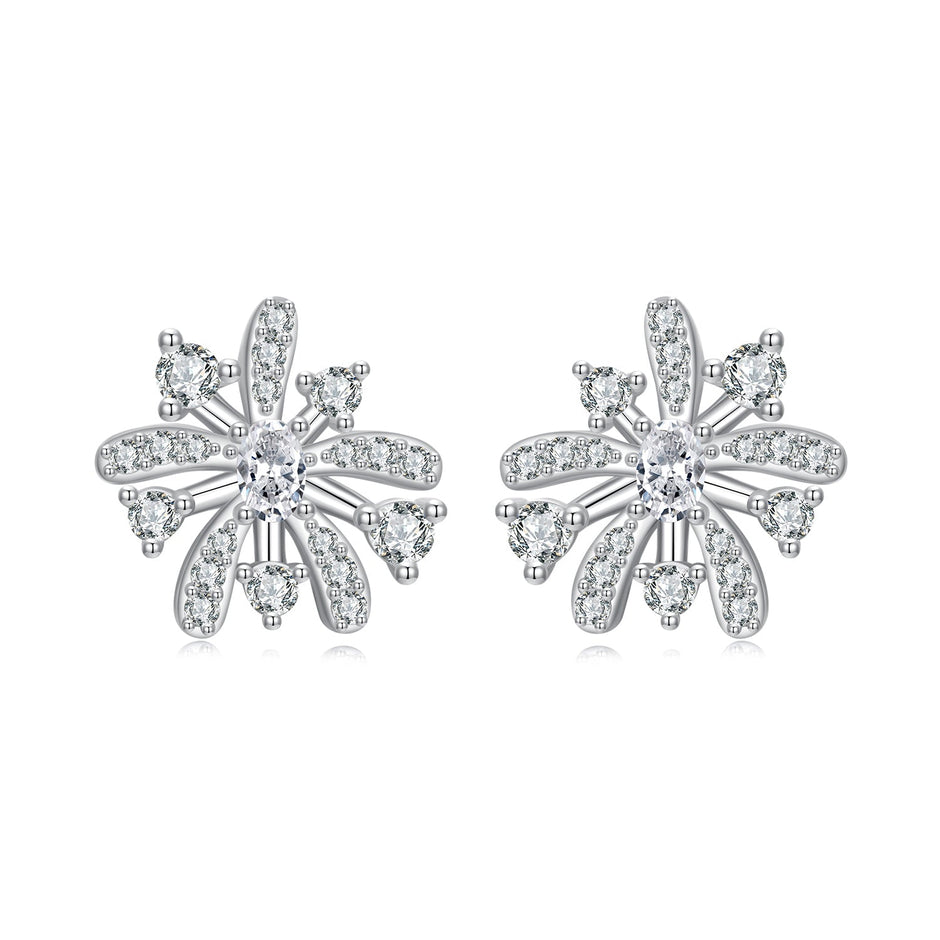 925 Sterling Silver Earrings with Pavé Set CZ in White Gold Finish, 1.1*1.0cm
