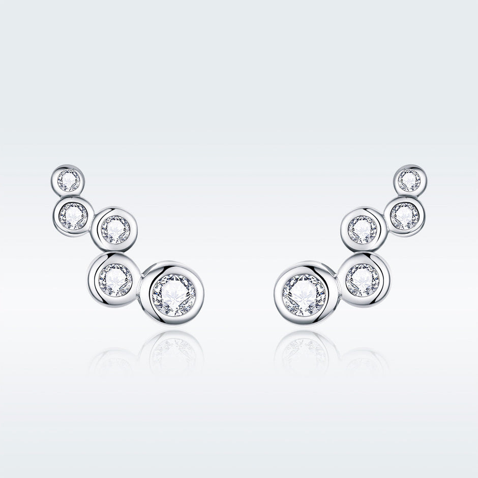 925 Sterling Silver Earrings with Pavé Setting CZ, 0.5x1.2 cm for Women