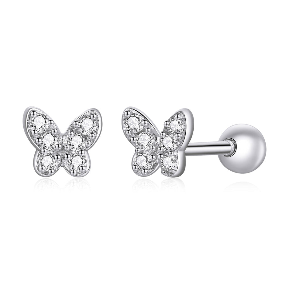 925 Sterling Silver Earrings with CZ in Pavé Setting - 0.4*0.5cm - Women