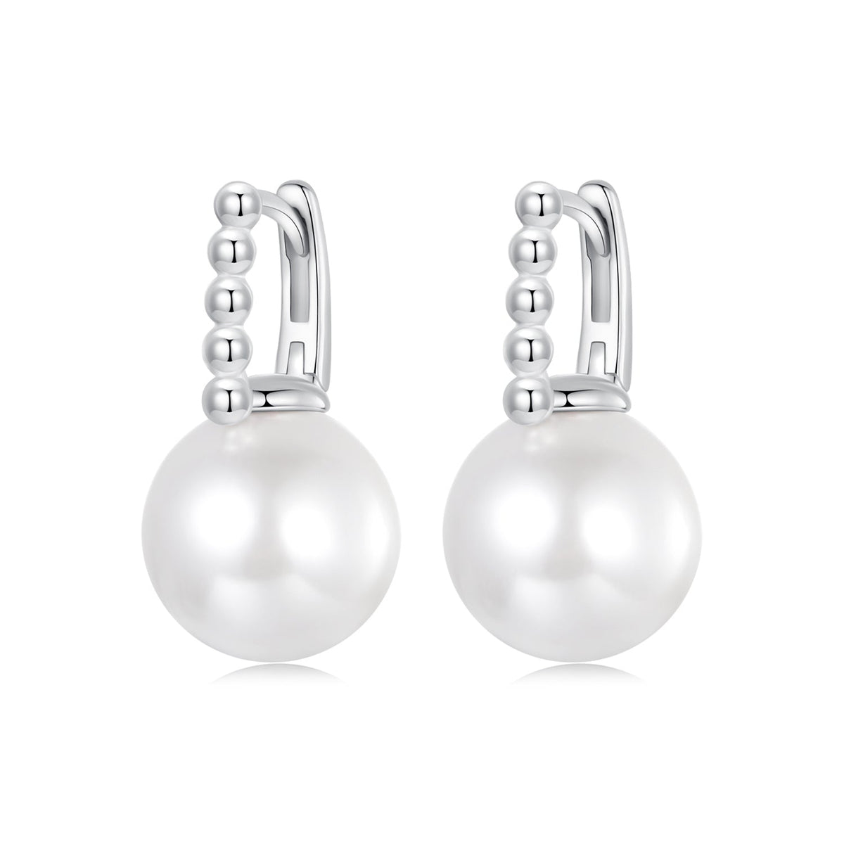 925 Sterling Silver Earrings with White Gold Plating and Shell Pearl for Women