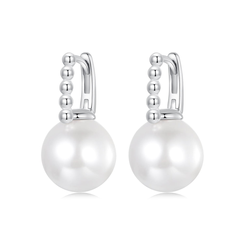 925 Sterling Silver Earrings with White Gold Plating and Shell Pearl for Women
