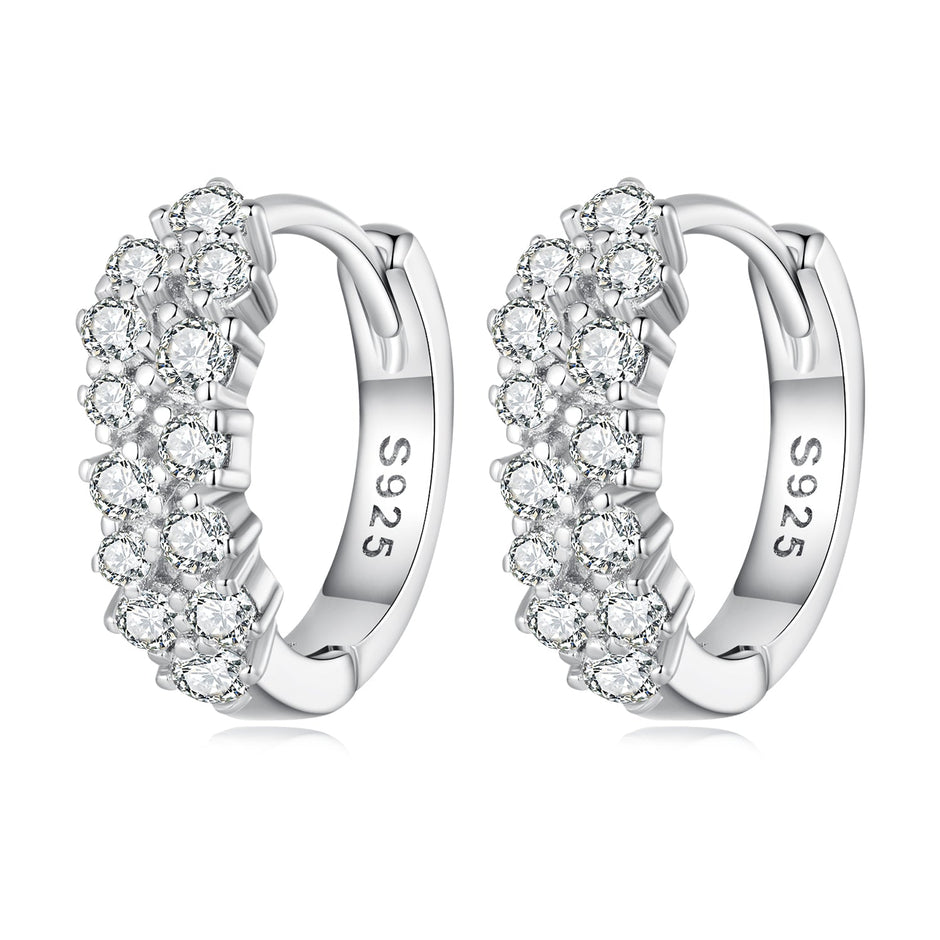 925 Sterling Silver Earrings with Pavé Setting CZ, 1.2x0.45cm, Platinum Plated for Women
