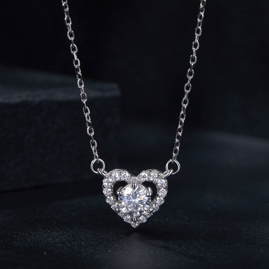 925 Sterling Silver Moissanite 0.5 Carat Necklace with CZ for Women