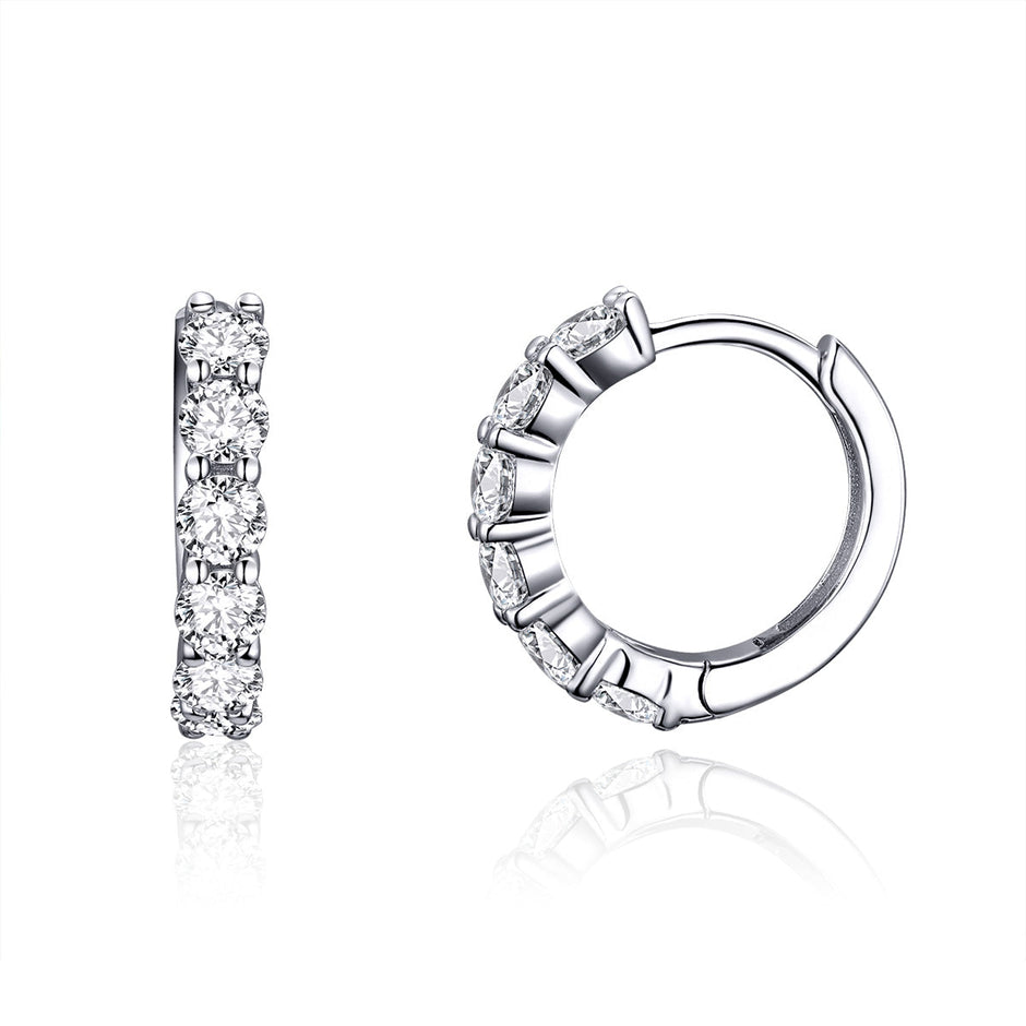 925 Sterling Silver Earrings with Pavé CZ in Platinum Plating, 1.6 x 0.3 cm for Women