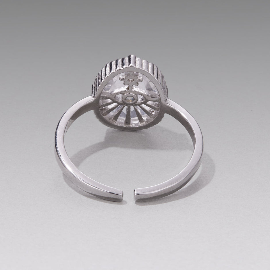 925 Sterling Silver Ring with Transparent Glass & Nano Opal, Width 0.18cm, Style E, for Women