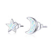 925 Sterling Silver Opal Earrings for Women - Star & Moon Design