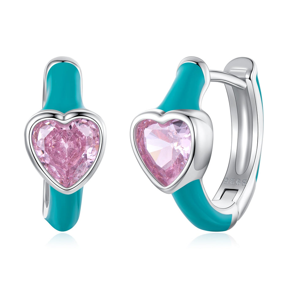 925 Sterling Silver Hoop Earrings with White Gold Plating and CZ