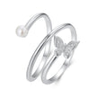 925 Sterling Silver & White Gold Plated Pave Setting CZ & Natural Pearl Ring for Women