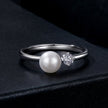 925 Sterling Silver Moissanite & Freshwater Pearl Ring 3mm Size 6 for Women