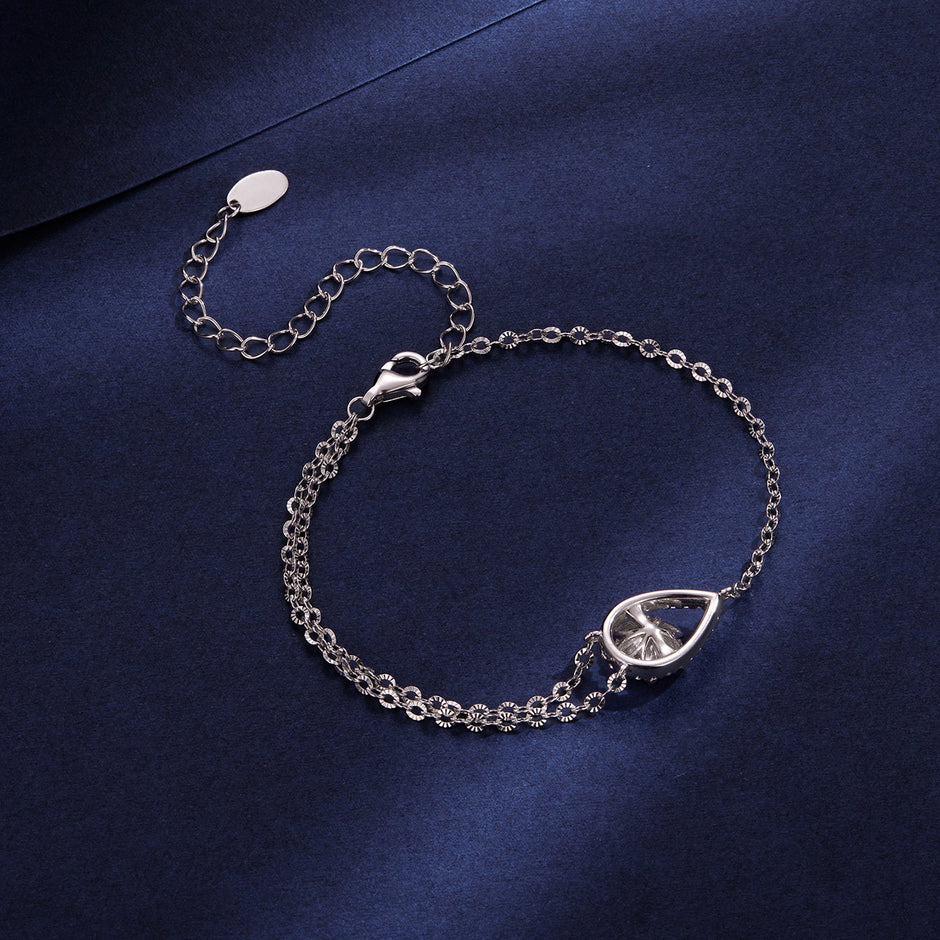 925 Sterling Silver Moissanite Bracelet with Pavé Setting 15+6cm for Women
