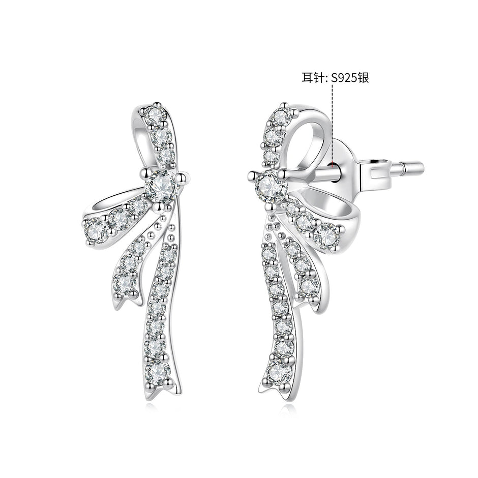 925 Silver White Gold Plated CZ Pavé 1.7 x 0.7 cm Earrings for Women